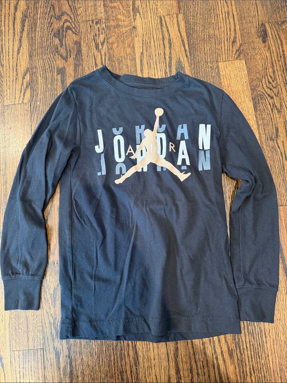 Jordan Black Long-Sleeve Tee with Light Tan Jumpman
